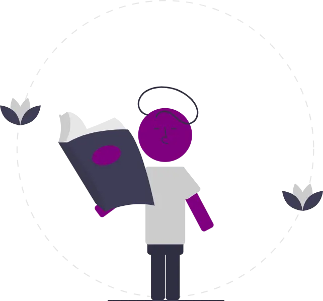 Literacy highlight with a drawing of person holding a book while standing outside. They appear to be reading and there are plant illustrations in the background.